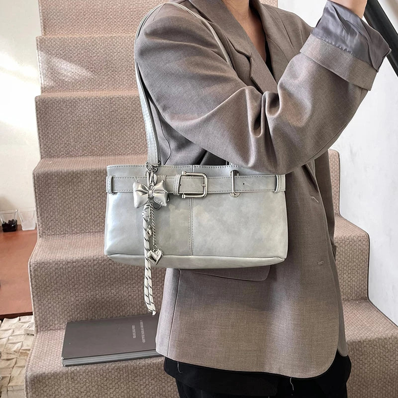 MOODS Belt Buckle Design Shoulder Satchels Bag For Women 2025 ,