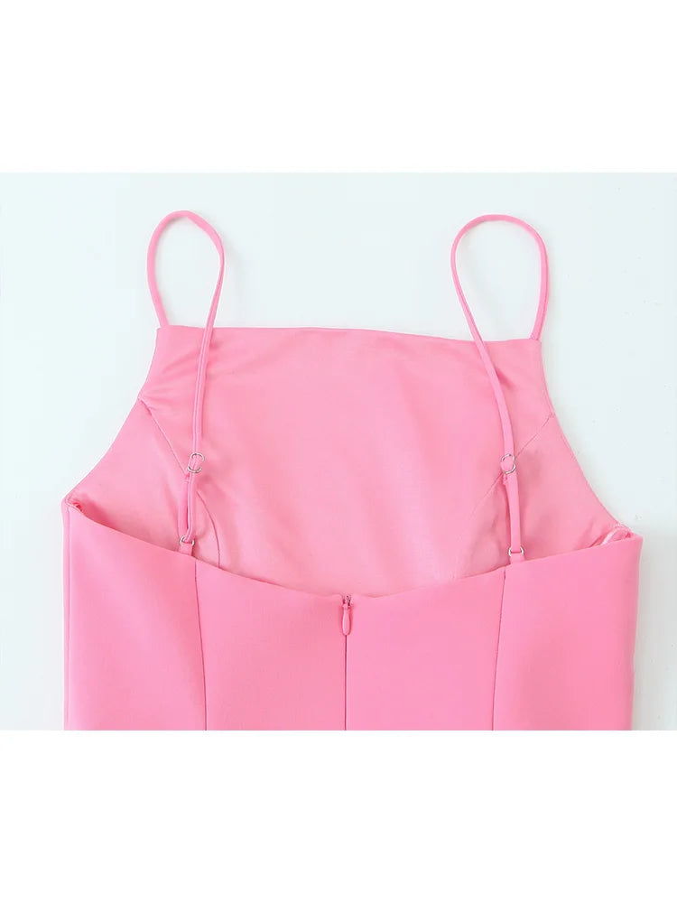 TFMLN Elegant Ladies Pink Spaghetti Strap Dress 2025 Summer New Simple Style Women Slim Short Dress Party Fashion A-Line Dress