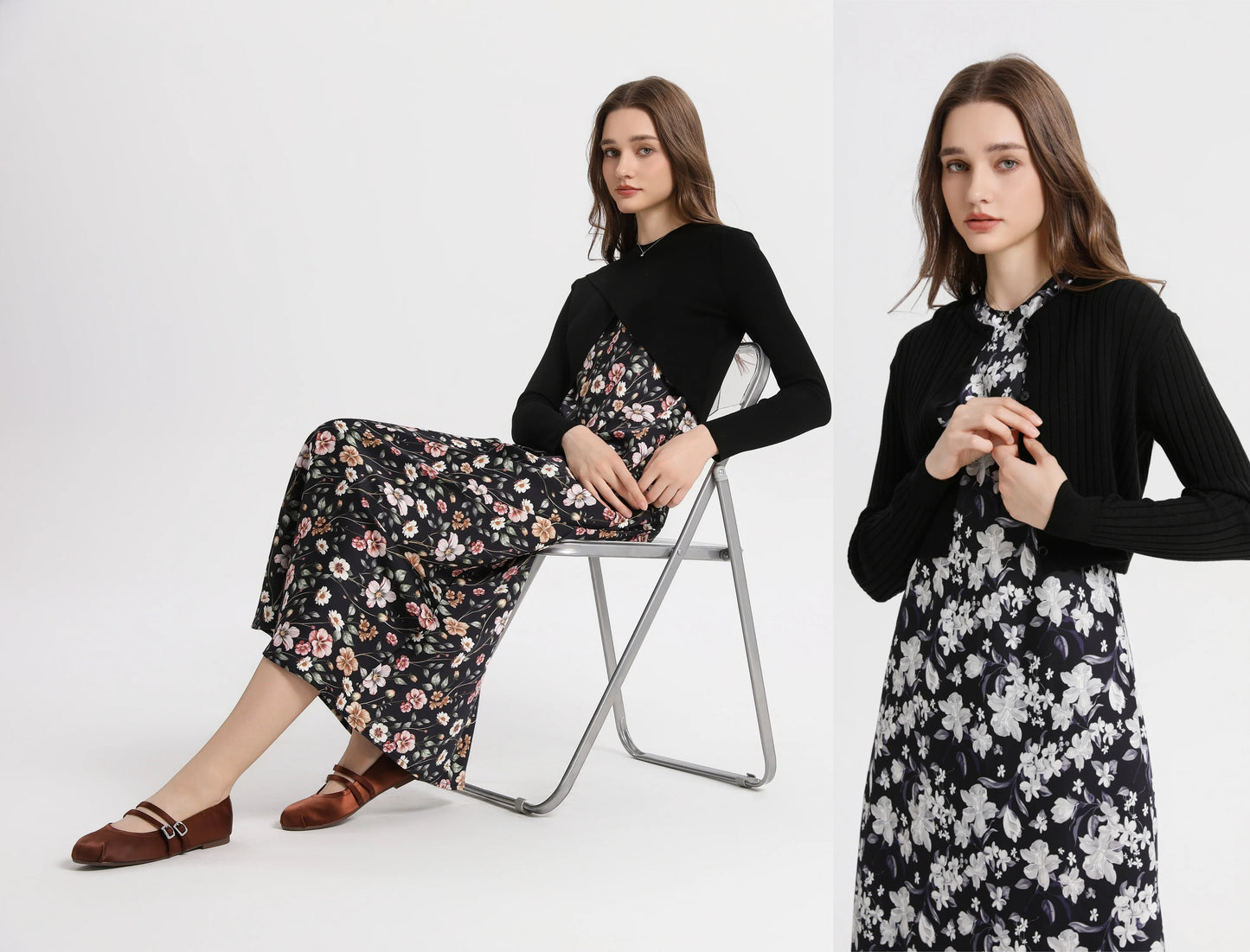 spring summer elegance satin dress + knitted top match set maxi floor length woman clothes