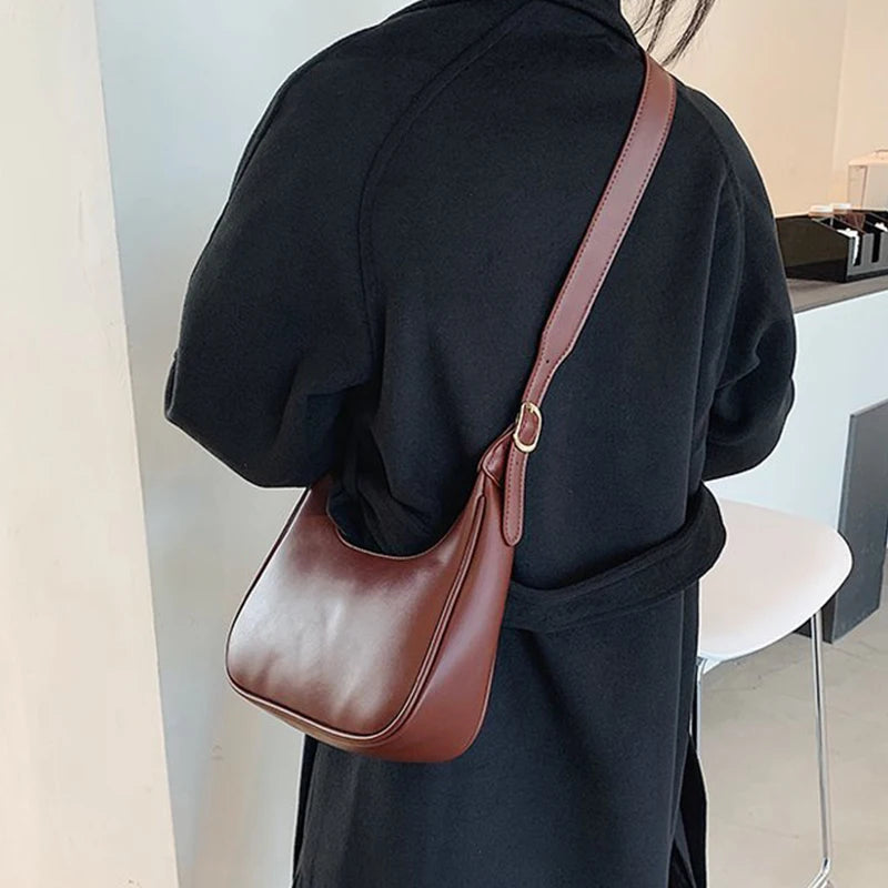 tret, Vintage Half-moon Shoulder Bag For Women Soft Leather ,