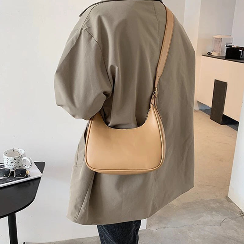 tret, Vintage Half-moon Shoulder Bag For Women Soft Leather ,