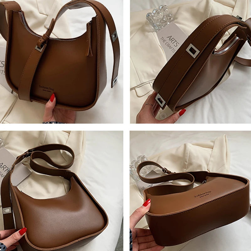 tret, Vintage Half-moon Shoulder Bag For Women Soft Leather ,