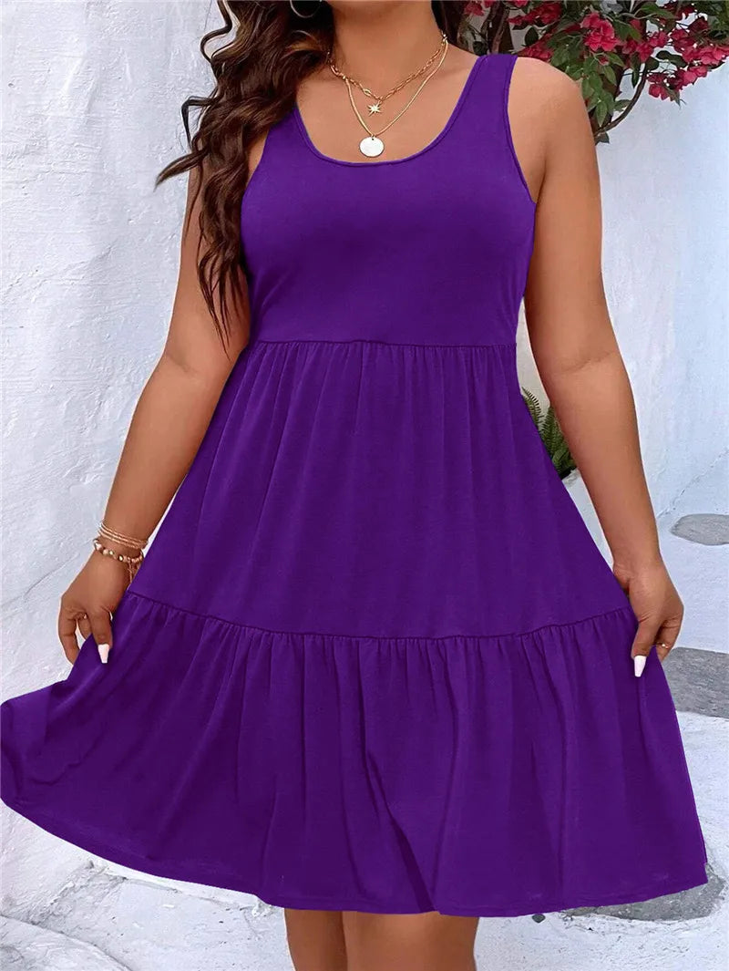 Oversized O-Neck Sleeveless Loose Beach Dress Women Boho Solid Color Plus Size Summer Elegant Sundress Casual Office Vestidos