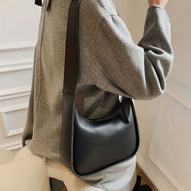 tret, Vintage Half-moon Shoulder Bag For Women Soft Leather ,