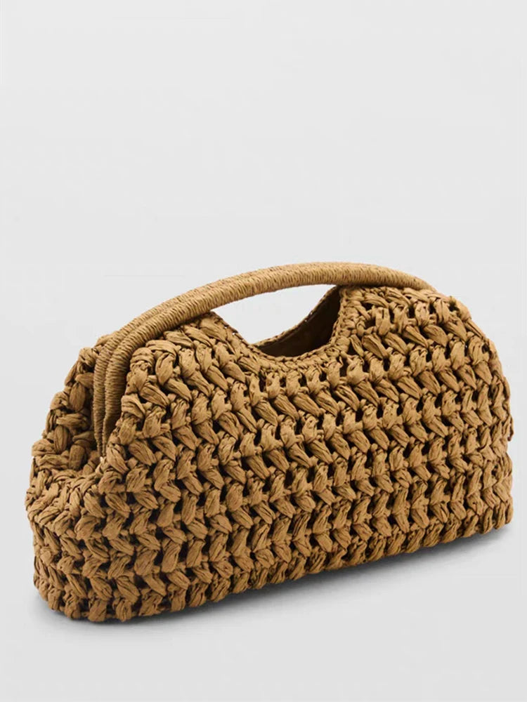 Natural Fiber Snap Clutch Bag, Spanish Seaside Women's 2025