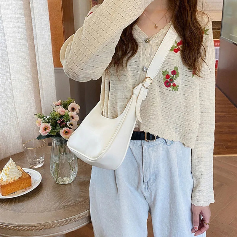 tret, Vintage Half-moon Shoulder Bag For Women Soft Leather ,