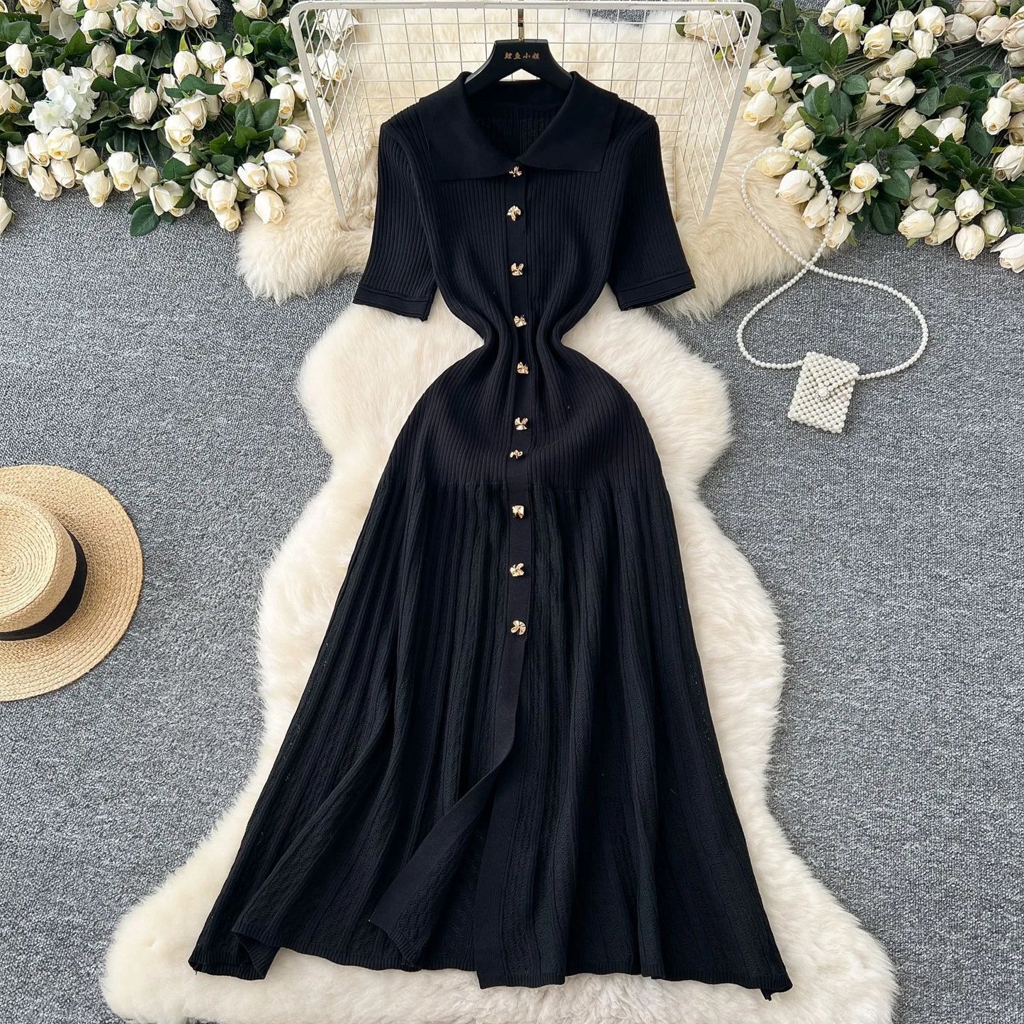 Chic Fashion Elegant Patchwork Knitted Maxi Dress 2025