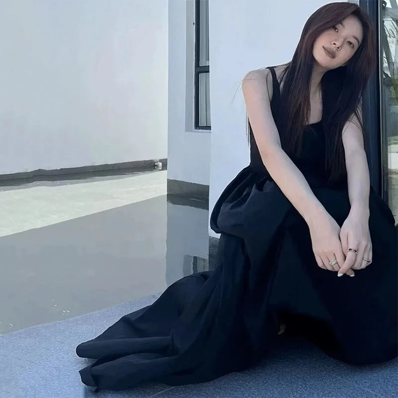 Black Strapless Long Dress Women Fashion Slim Sleeveless O-Neck High Waist Dresses Female 2025 Spring Summer new  Party Vestidos