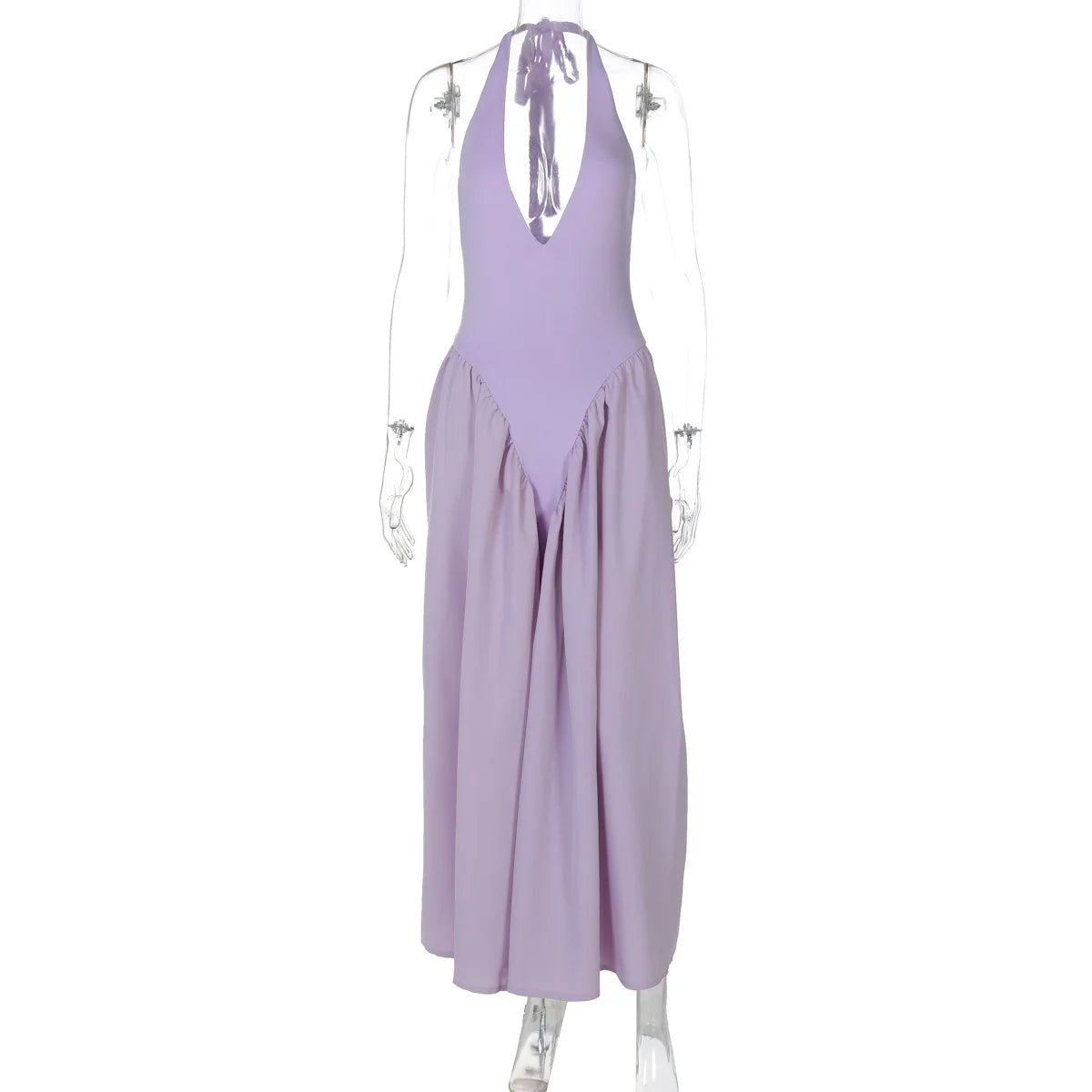Talenza Backless Deep V Spliced Long Dress Summer Women's Sexy Party Dress Halter New Fashion Slim White Sleeveless Long Dress