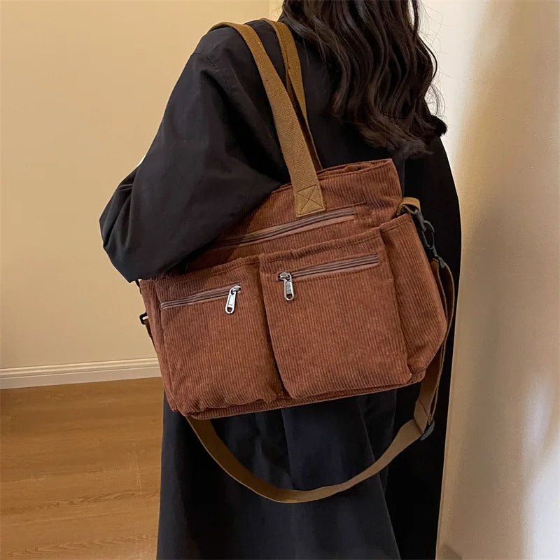 Female Large Capacity Corduroy Tote Bag New Korean Style