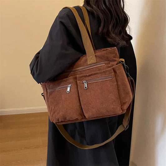 Female Large Capacity Corduroy Tote Bag New Korean Style