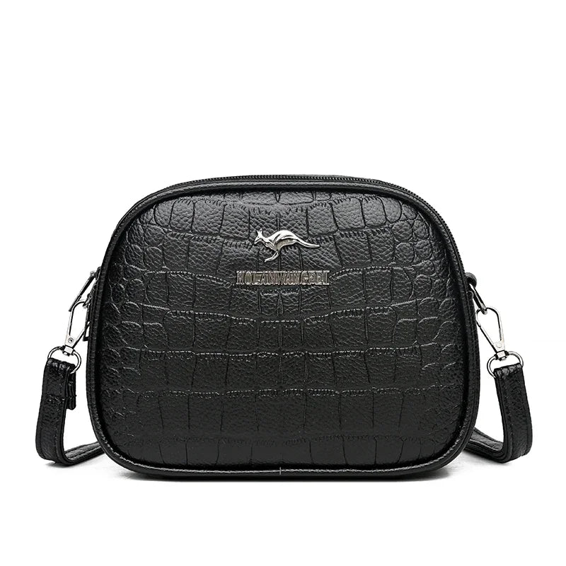 3 Layers Zipper Pockets Quality Crocodile PU Leather Women's .