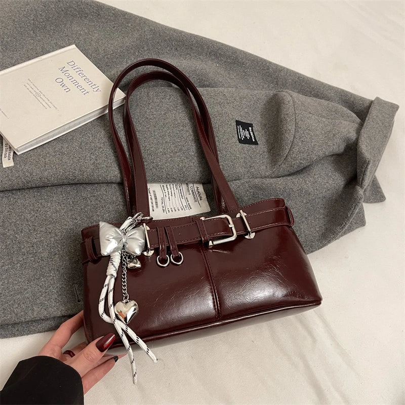 MOODS Belt Buckle Design Shoulder Satchels Bag For Women 2025 ,