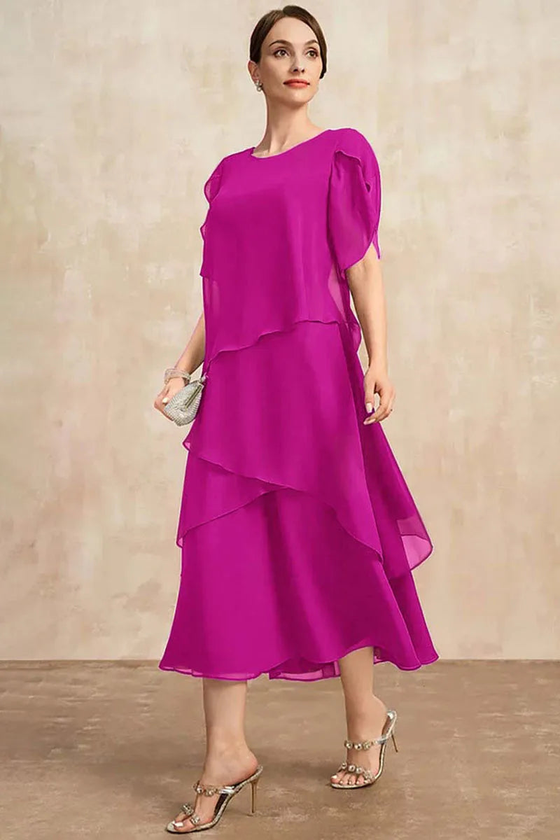 Women Plus Size Chiffon Dress Short Sleeve.