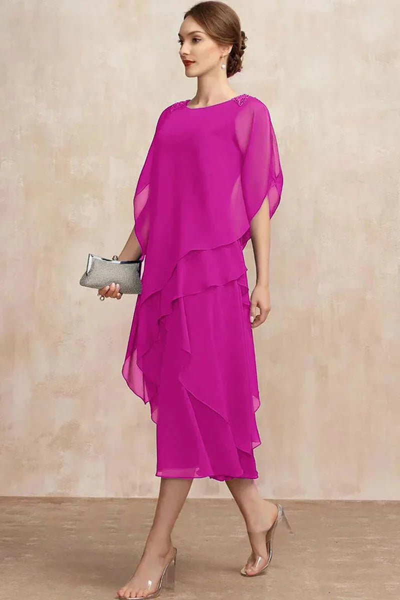 Women Plus Size Chiffon Dress Short Sleeve.