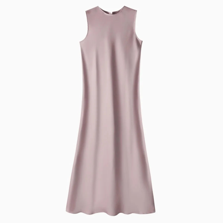 spring summer elegance satin dress + knitted top match set maxi floor length woman clothes