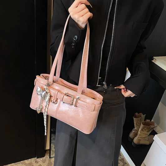 MOODS Belt Buckle Design Shoulder Satchels Bag For Women 2025 ,