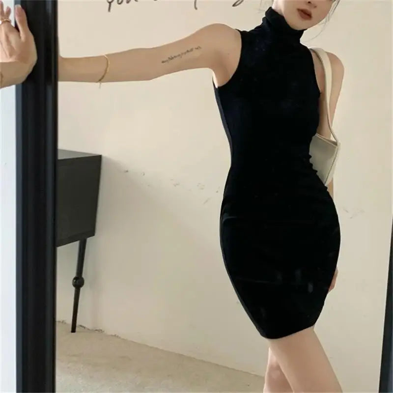 Summer Sexy High Neck Tight Dress Oversleeve ,