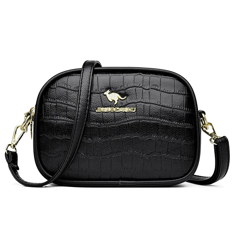 3 Layers Zipper Pockets Quality Crocodile PU Leather Women's .
