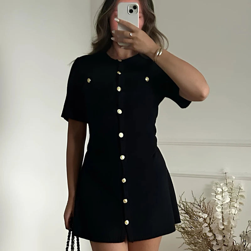 White Elegant Knitted Mini Dress For Women ,