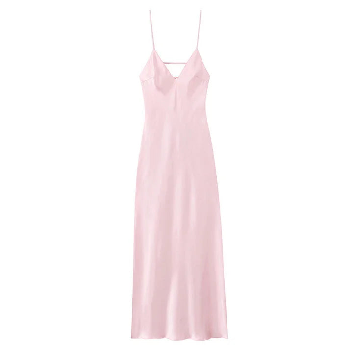 Elegant Solid Satin Pleated Maxi Vestido Women Chic Sleeveless 2025