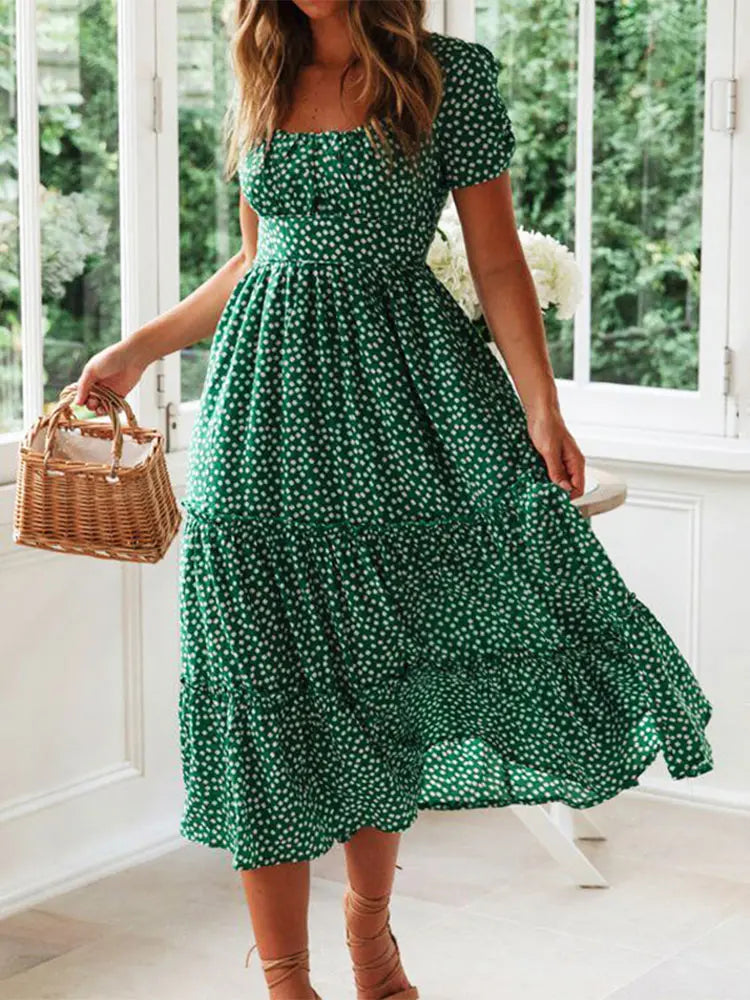 Vestidos Vintage Vintage Print Puff Sleeve summer