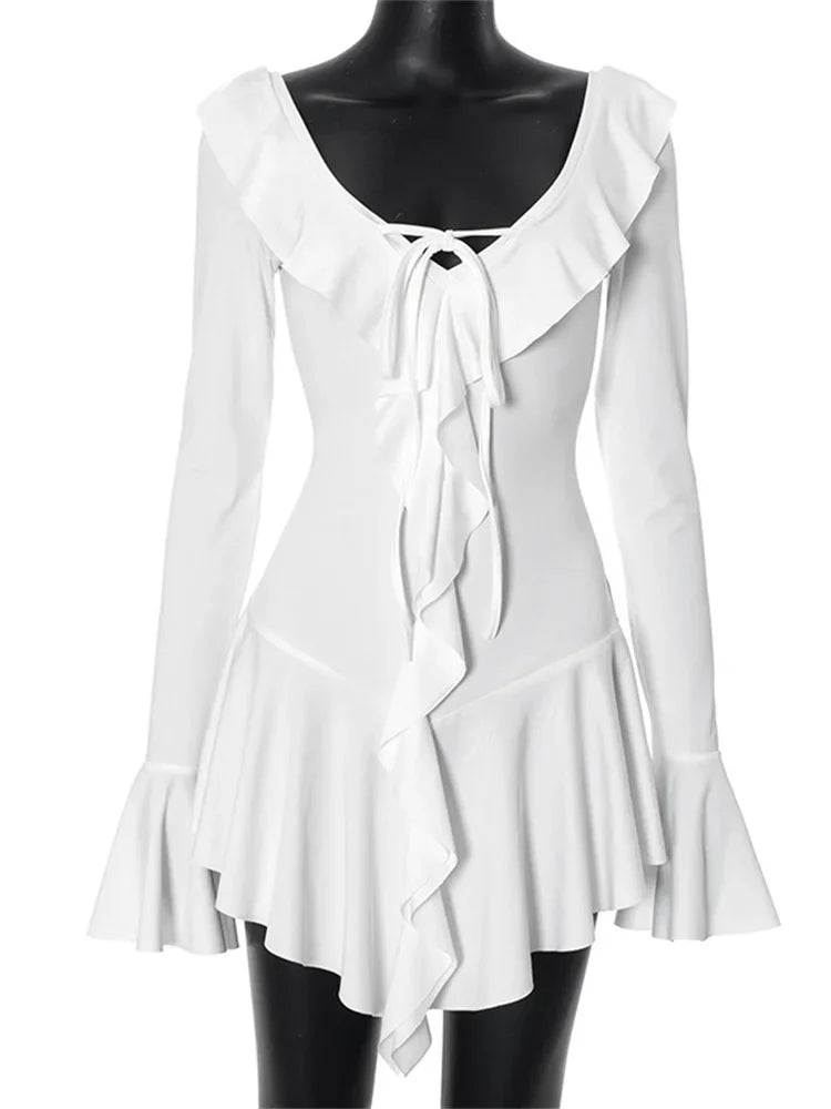 Mini Dress Women's V-Neck Patchwork Long Sleeve Sexy Slim Dress Bandage Elegant Female Summer Dress2025