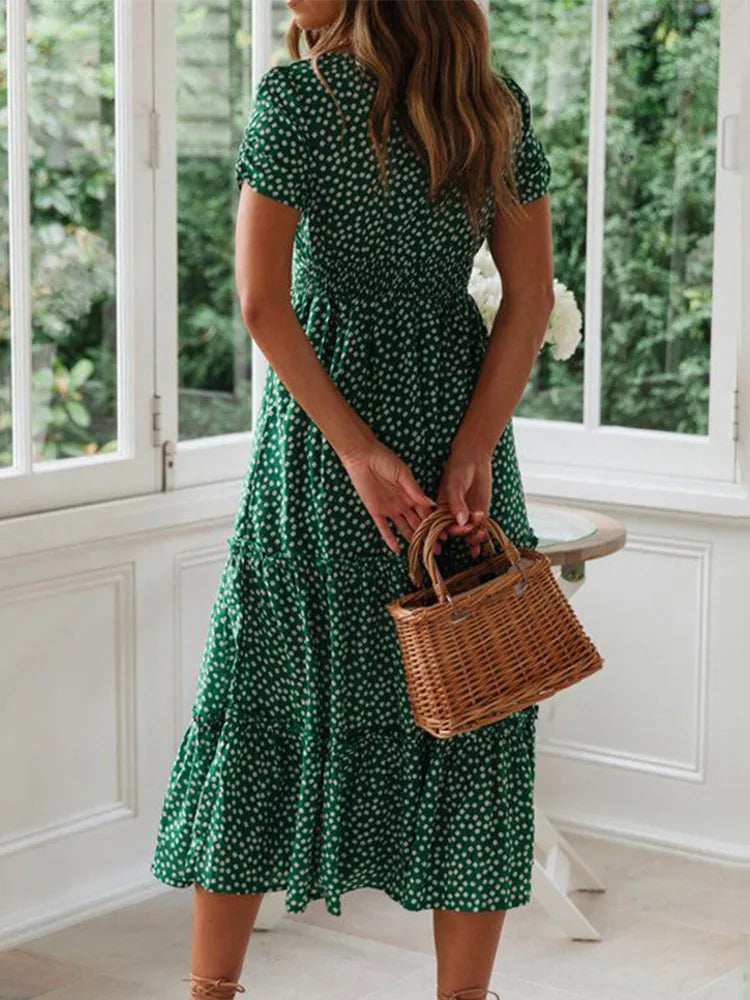 Vestidos Vintage Vintage Print Puff Sleeve summer