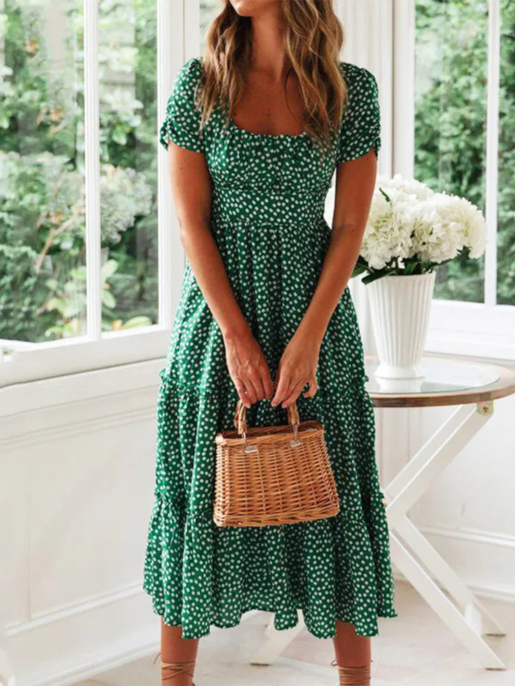 Vestidos Vintage Vintage Print Puff Sleeve summer