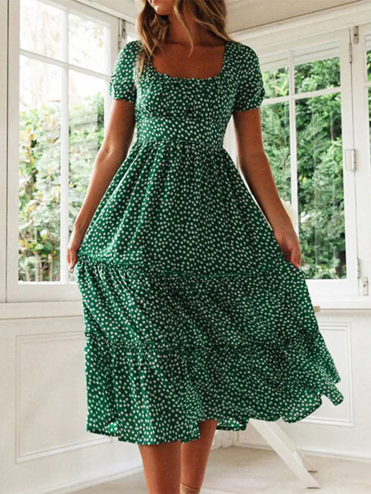 Vestidos Vintage Vintage Print Puff Sleeve summer