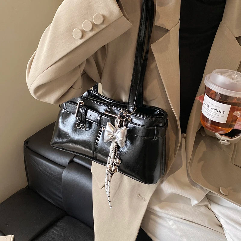 MOODS Belt Buckle Design Shoulder Satchels Bag For Women 2025 ,