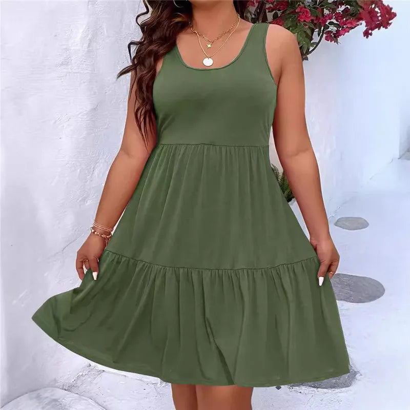Oversized O-Neck Sleeveless Loose Beach Dress Women Boho Solid Color Plus Size Summer Elegant Sundress Casual Office Vestidos