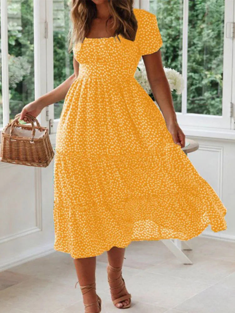 Vestidos Vintage Vintage Print Puff Sleeve summer