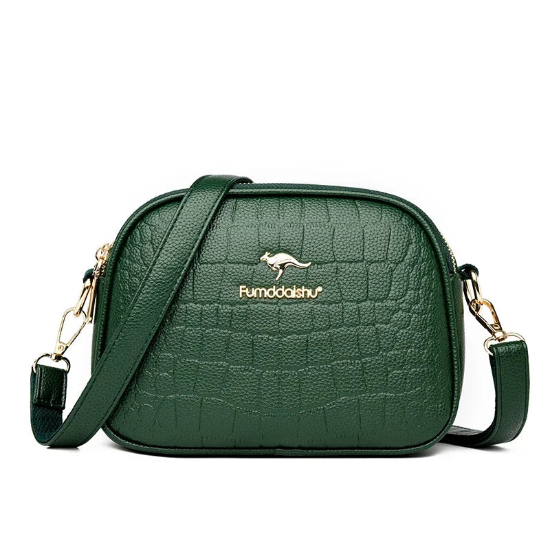 3 Layers Zipper Pockets Quality Crocodile PU Leather Women's .