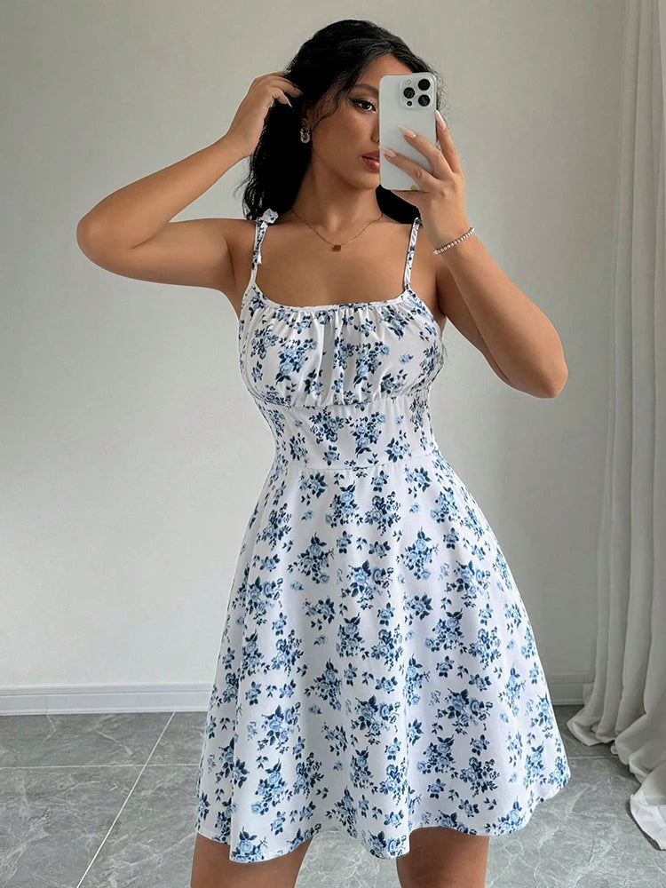 Women's Summer Floral Spaghetti Strap Beach Short Dress,Womens 2025