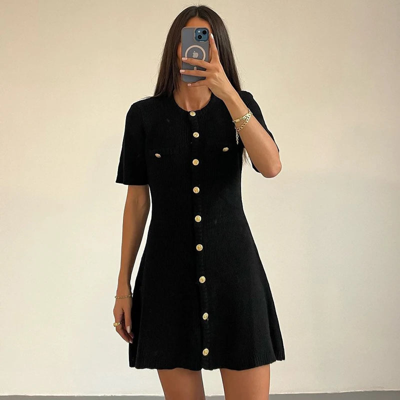 White Elegant Knitted Mini Dress For Women ,