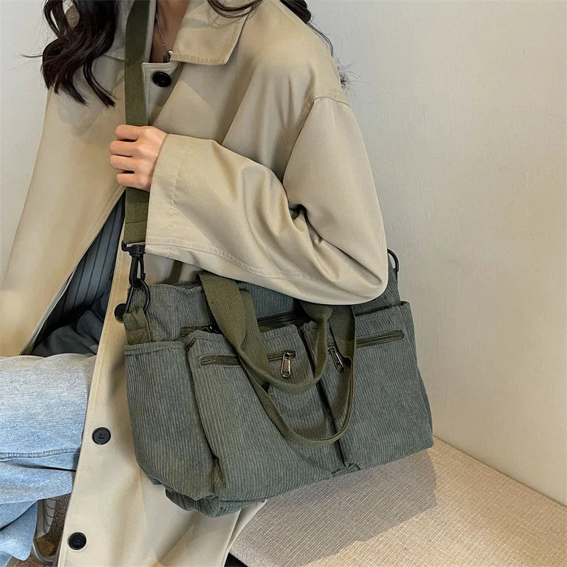 Female Large Capacity Corduroy Tote Bag New Korean Style