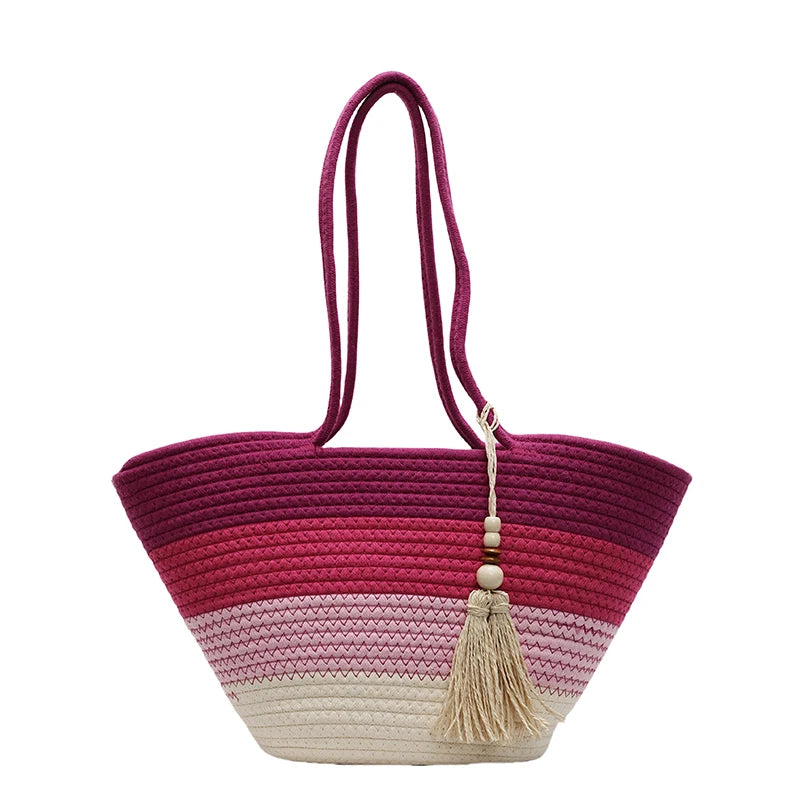 Cotton Rope Woven Design Shoulder Tote Bags For Women 2025