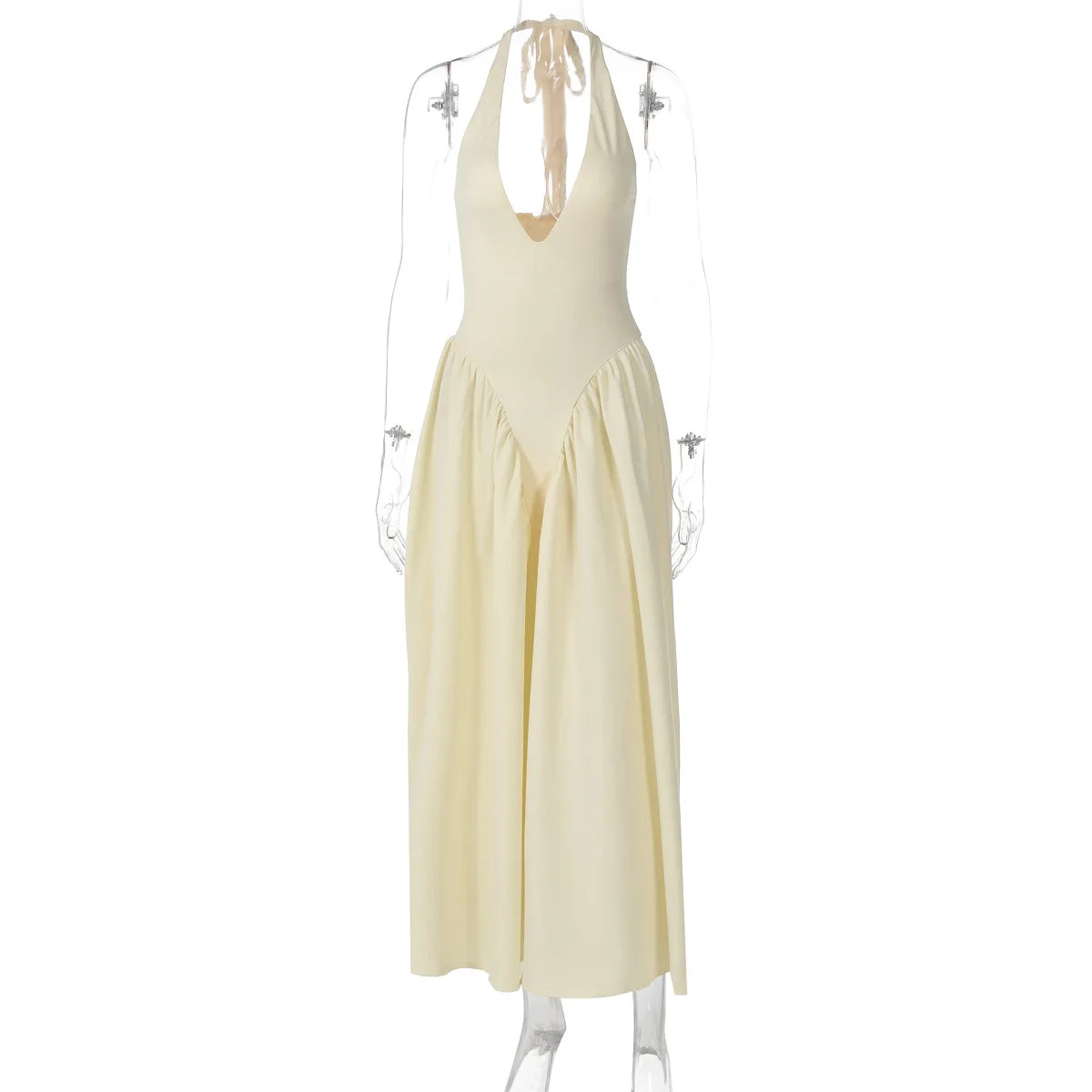 Talenza Backless Deep V Spliced Long Dress Summer Women's Sexy Party Dress Halter New Fashion Slim White Sleeveless Long Dress