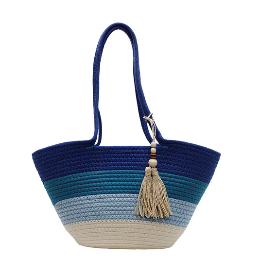 Cotton Rope Woven Design Shoulder Tote Bags For Women 2025