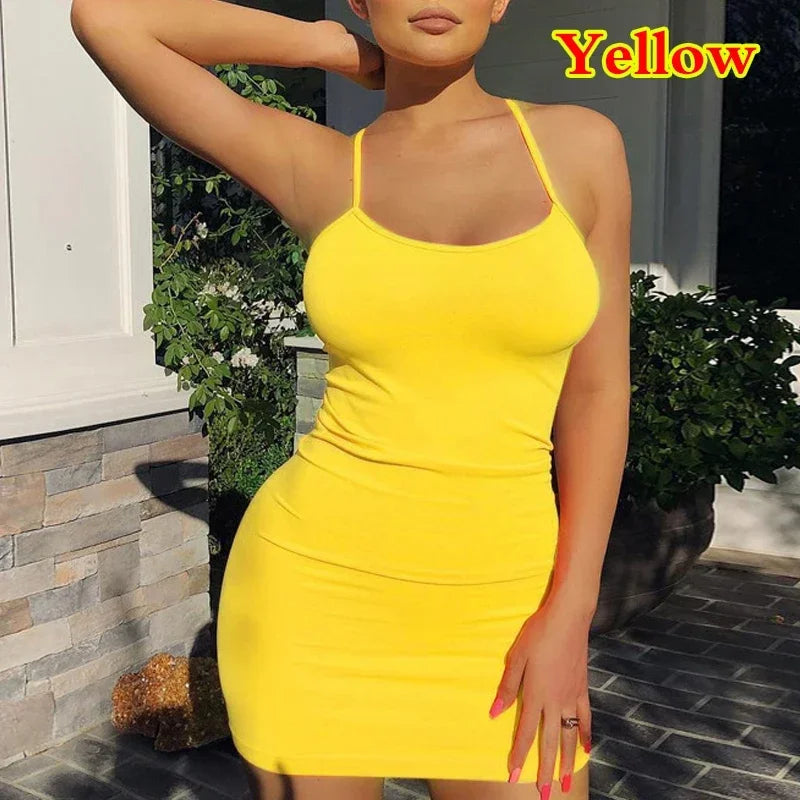 Summer Spaghetti Strap Mini Dress 2025 Women Sexy,