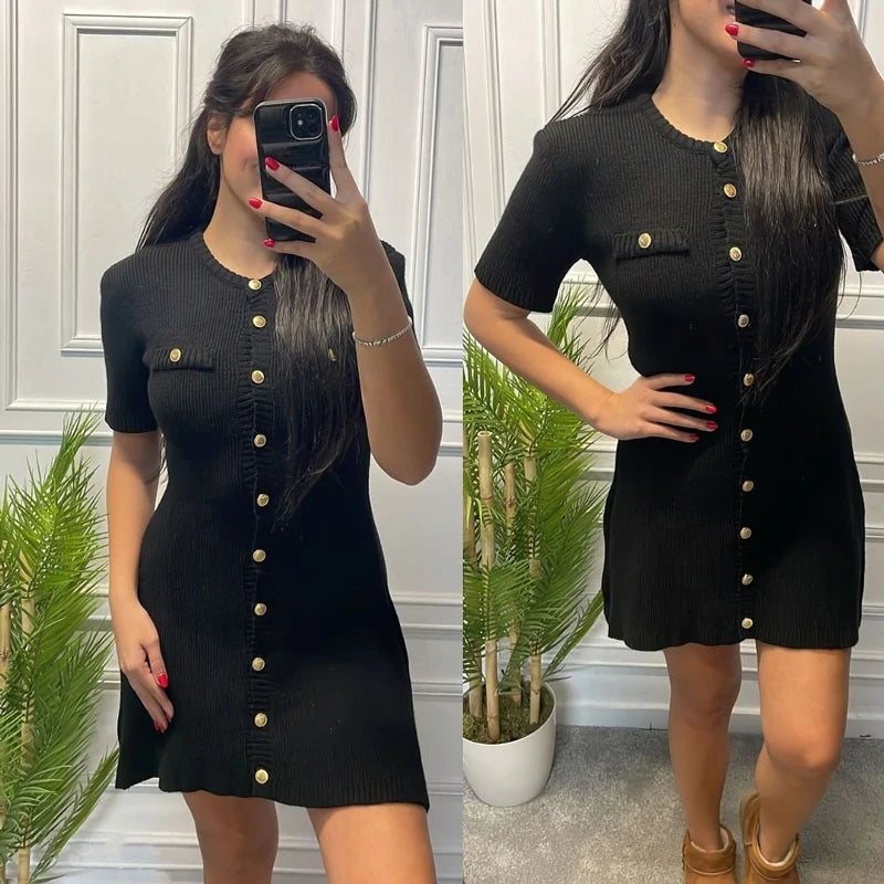 White Elegant Knitted Mini Dress For Women ,