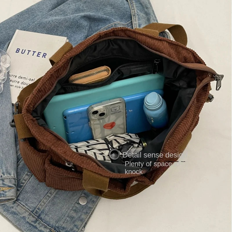 Female Large Capacity Corduroy Tote Bag New Korean Style