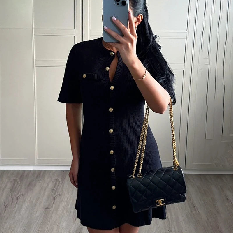 White Elegant Knitted Mini Dress For Women ,