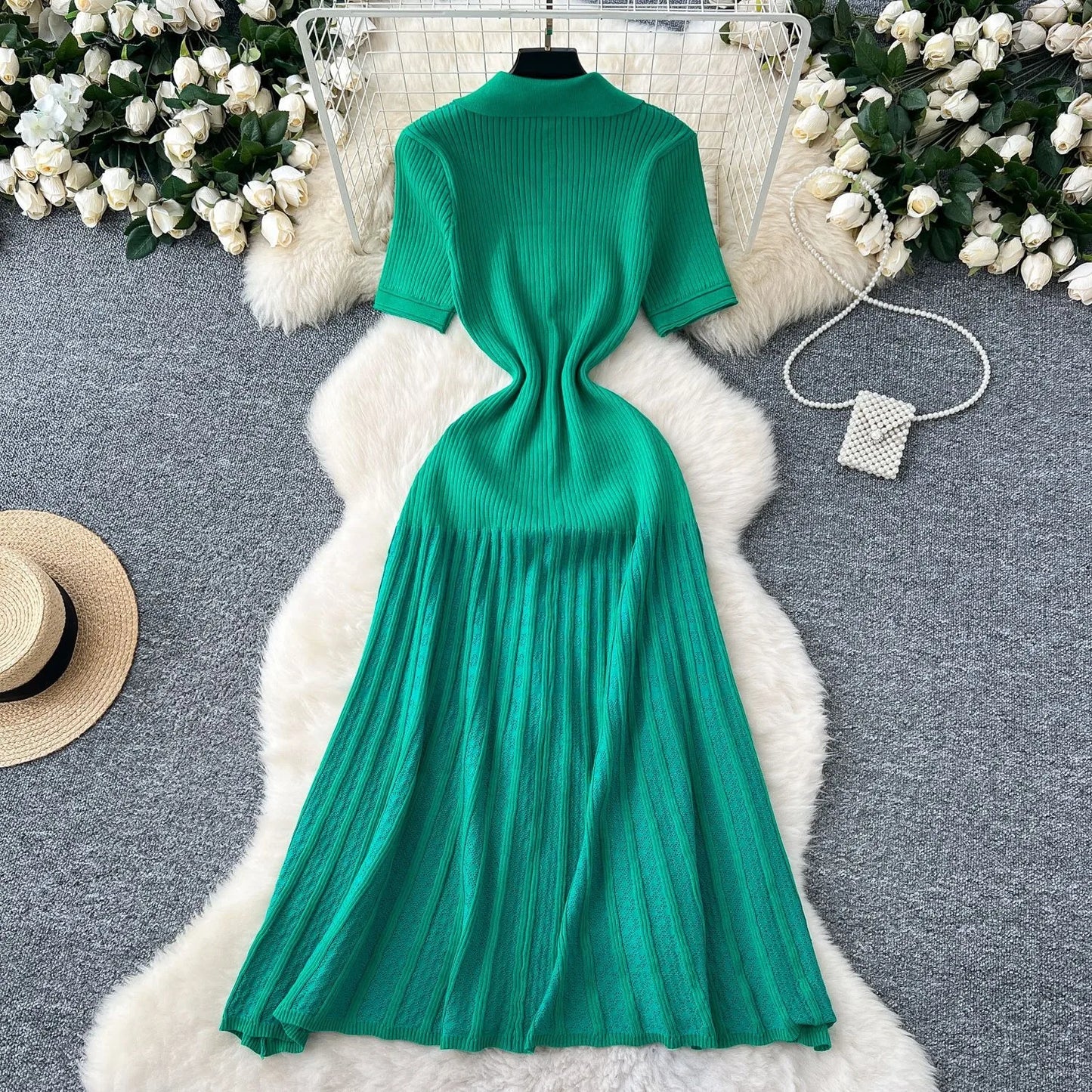 Chic Fashion Elegant Patchwork Knitted Maxi Dress 2025