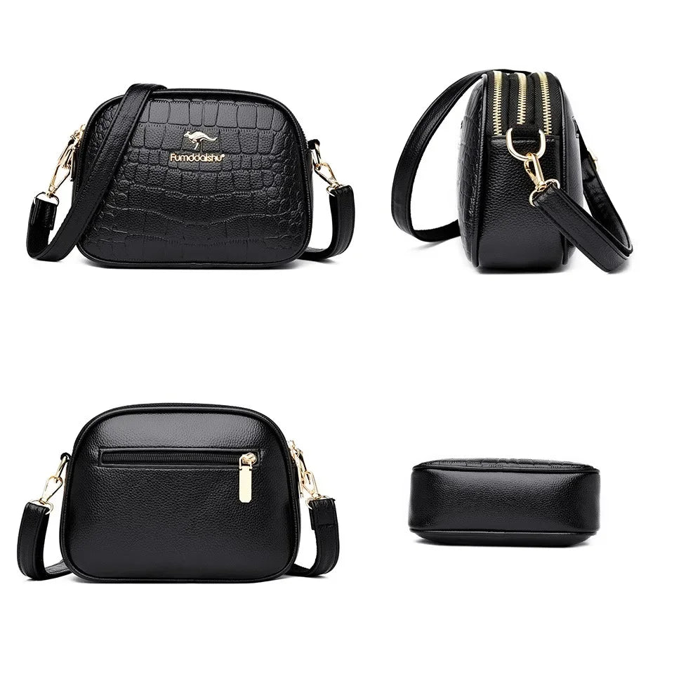 3 Layers Zipper Pockets Quality Crocodile PU Leather Women's .