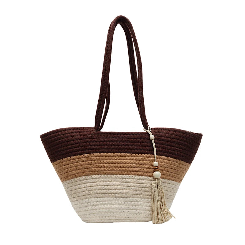 Cotton Rope Woven Design Shoulder Tote Bags For Women 2025