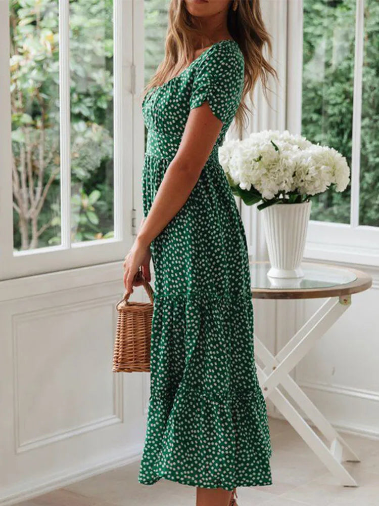 Vestidos Vintage Vintage Print Puff Sleeve summer