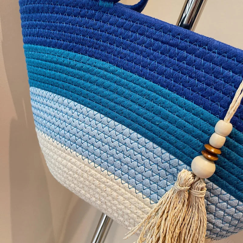 Cotton Rope Woven Design Shoulder Tote Bags For Women 2025