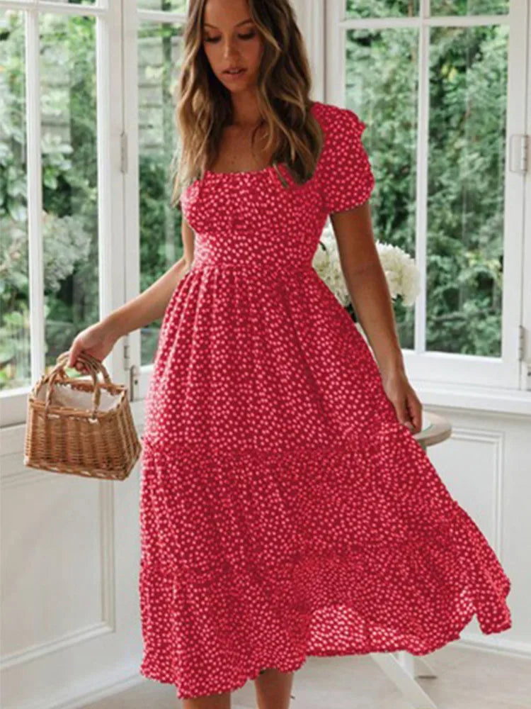 Vestidos Vintage Vintage Print Puff Sleeve summer